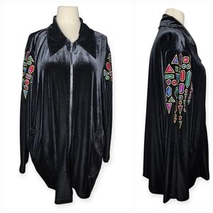 Bob Mackie Vintage Wearable Art Black Velvet Embroidered Zip Jacket 3X